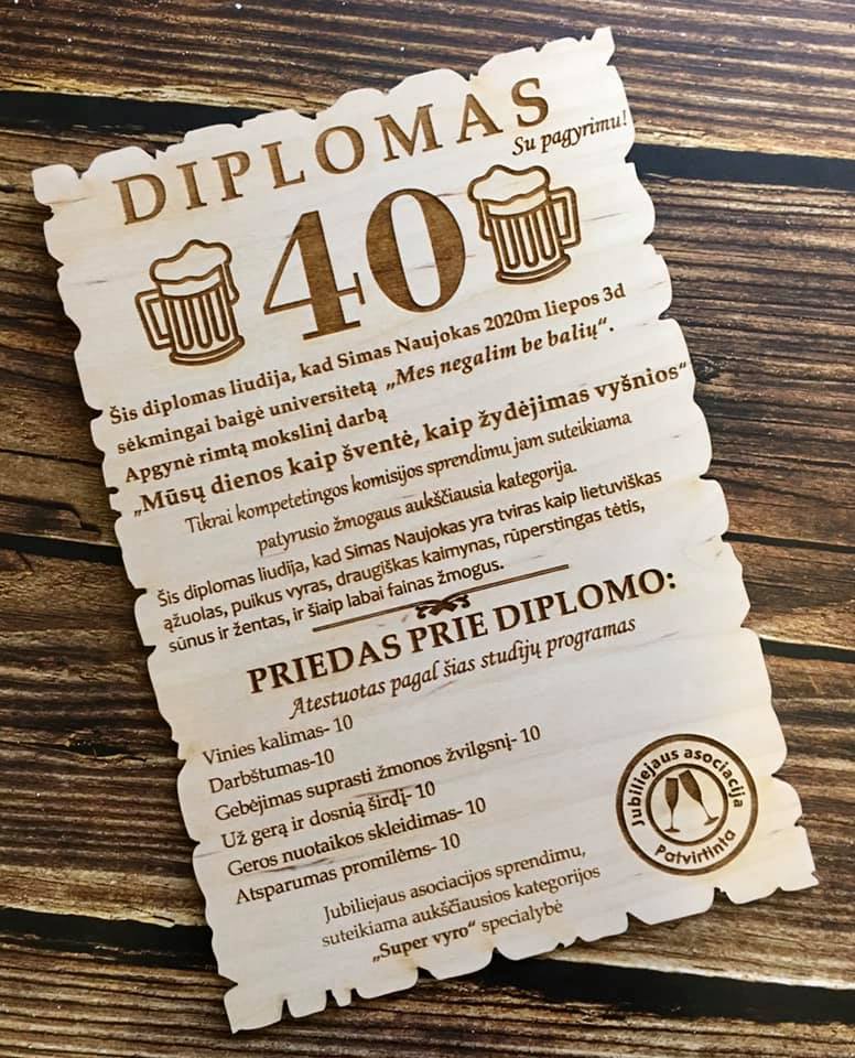 Jubiliejus 40 . Jubiliejinis diplomas